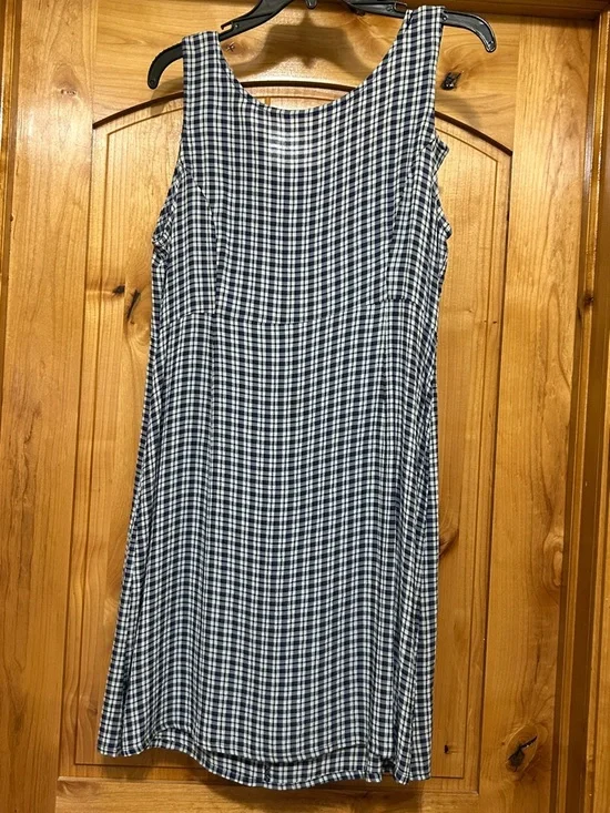 American Eagle Outfitters Navy and White Plaid Mini Dress Vintage Size 10 - Picture 8 of 9